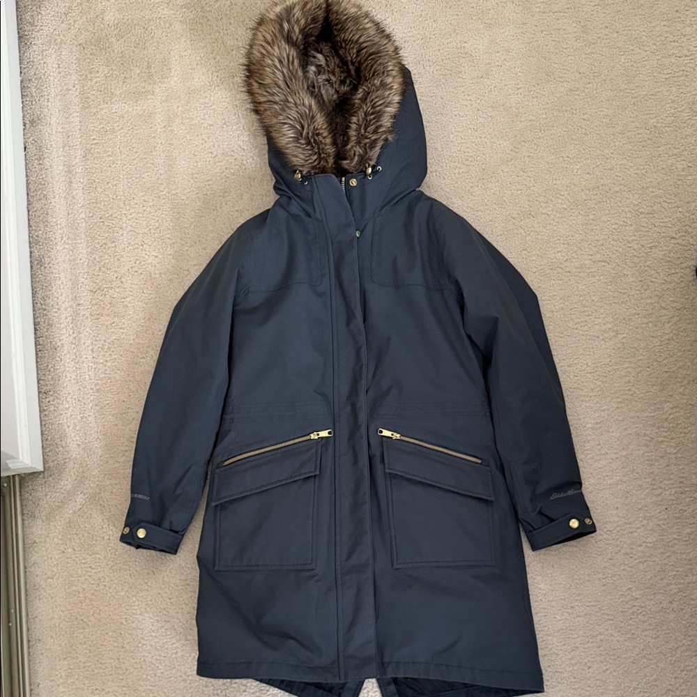 Eddie Bauer Charly Versa 3-in-1 Parka, slate gray with gold zippers, size S